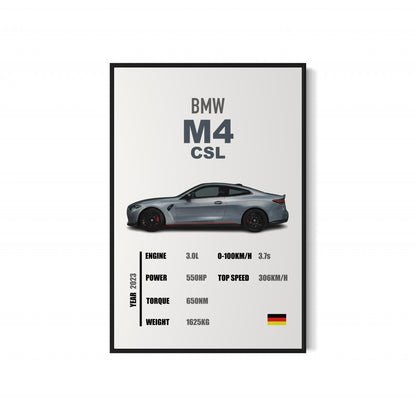 BMW M4 CSL - Specifications Poster