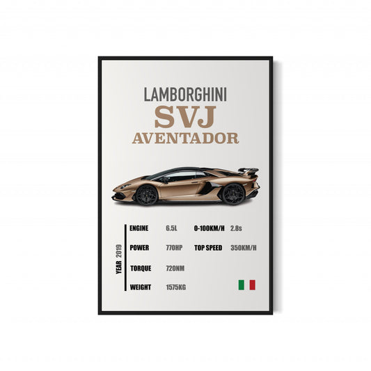 Lamborghini Aventador SVJ - Specifications Poster