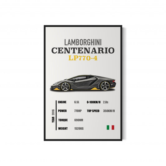 Lamborghini Centenario LP770-4 - Specifications Poster