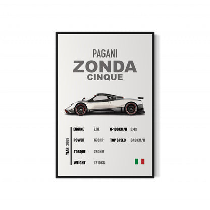 Pagani Zonda Cinque - Specifications Poster