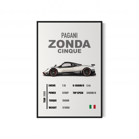 Pagani Zonda Cinque - Specifications Poster