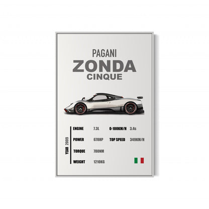 Pagani Zonda Cinque - Specifications Poster