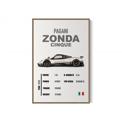 Pagani Zonda Cinque - Specifications Poster