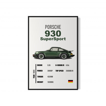 Porsche 930 SuperSport - Specifications Poster